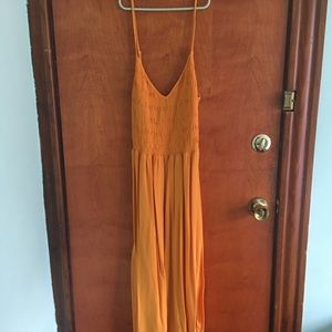 Wild Fable yellow, sleeveless, smocked midi dress